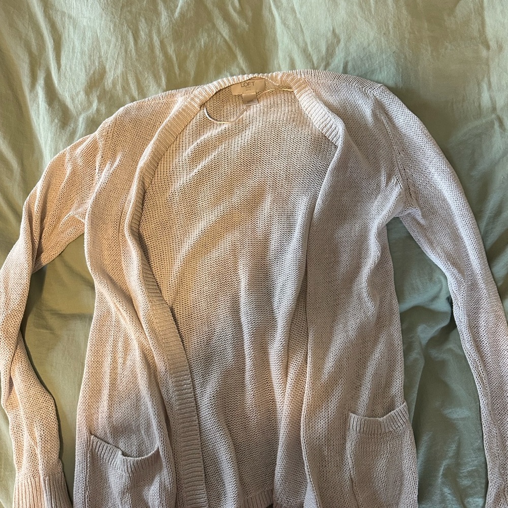 LOFT Cream Open-Front Cardigan